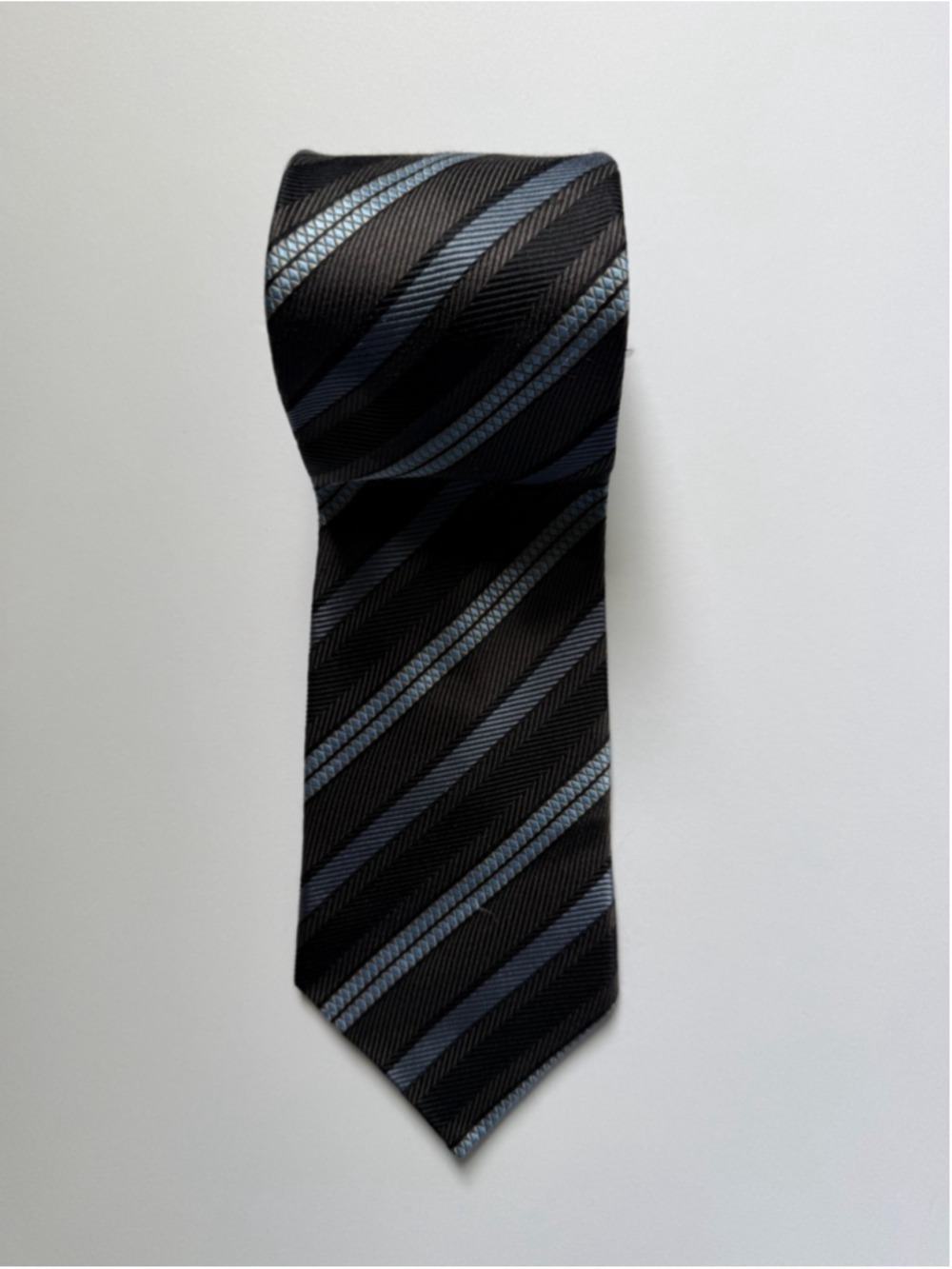 Polifroni Milano 100% Silk Tie Made in Italy Black Blue Striped Wide Vintage - Picture 2 of 7